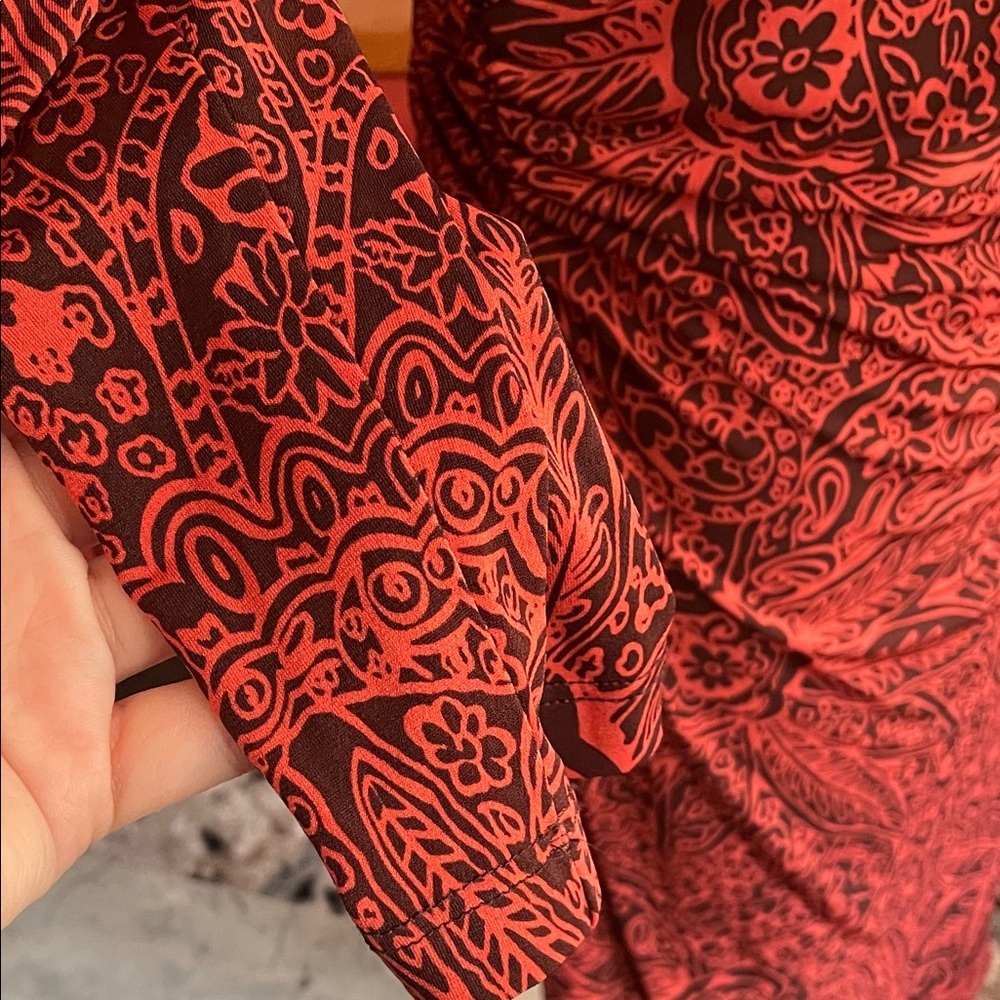 Sara Campbell Red and Brown Paisley Shirred Dress Fits 6-8 - Picture 8 of 13